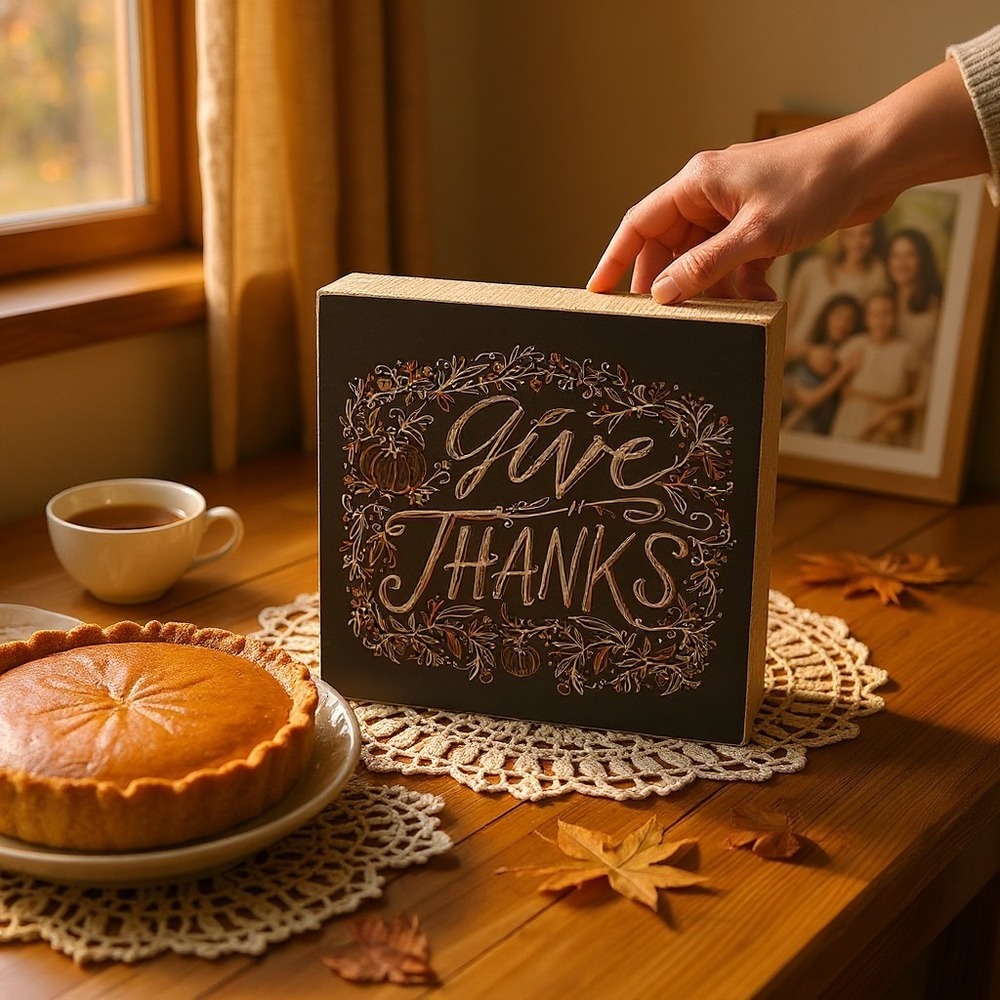 Primitives by Kathy Box Sign Home Decor OS Black NWOT Give Thanks Autumn - Picture 1 of 10